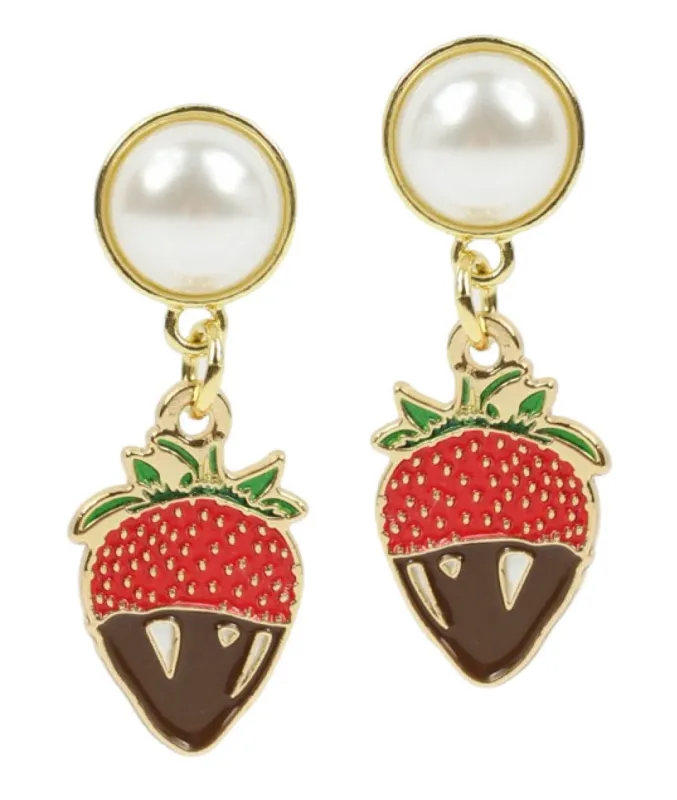 Chocolate Dipped Strawberry Earring made by Bourbon and Bowties