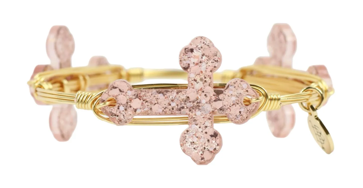 Pink Shimmer Cross Bangle Bracelet made by Bourbon and Bowties