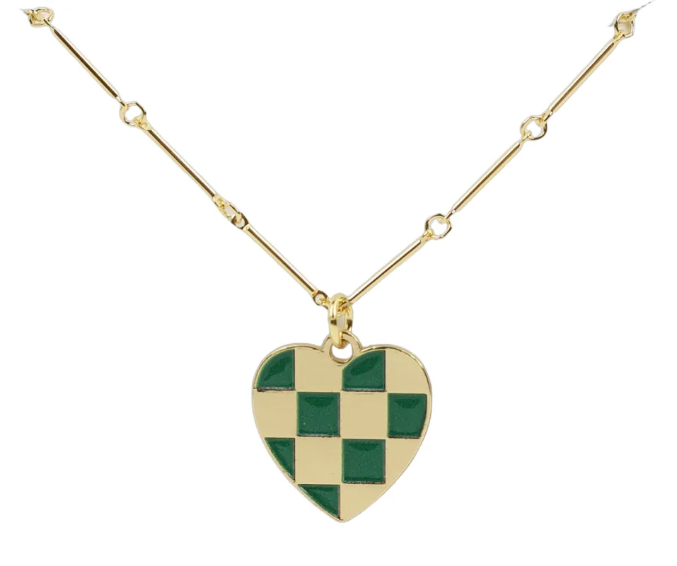 The Gameday Heart Necklace - Green + Gold made by Bourbon and Bowties