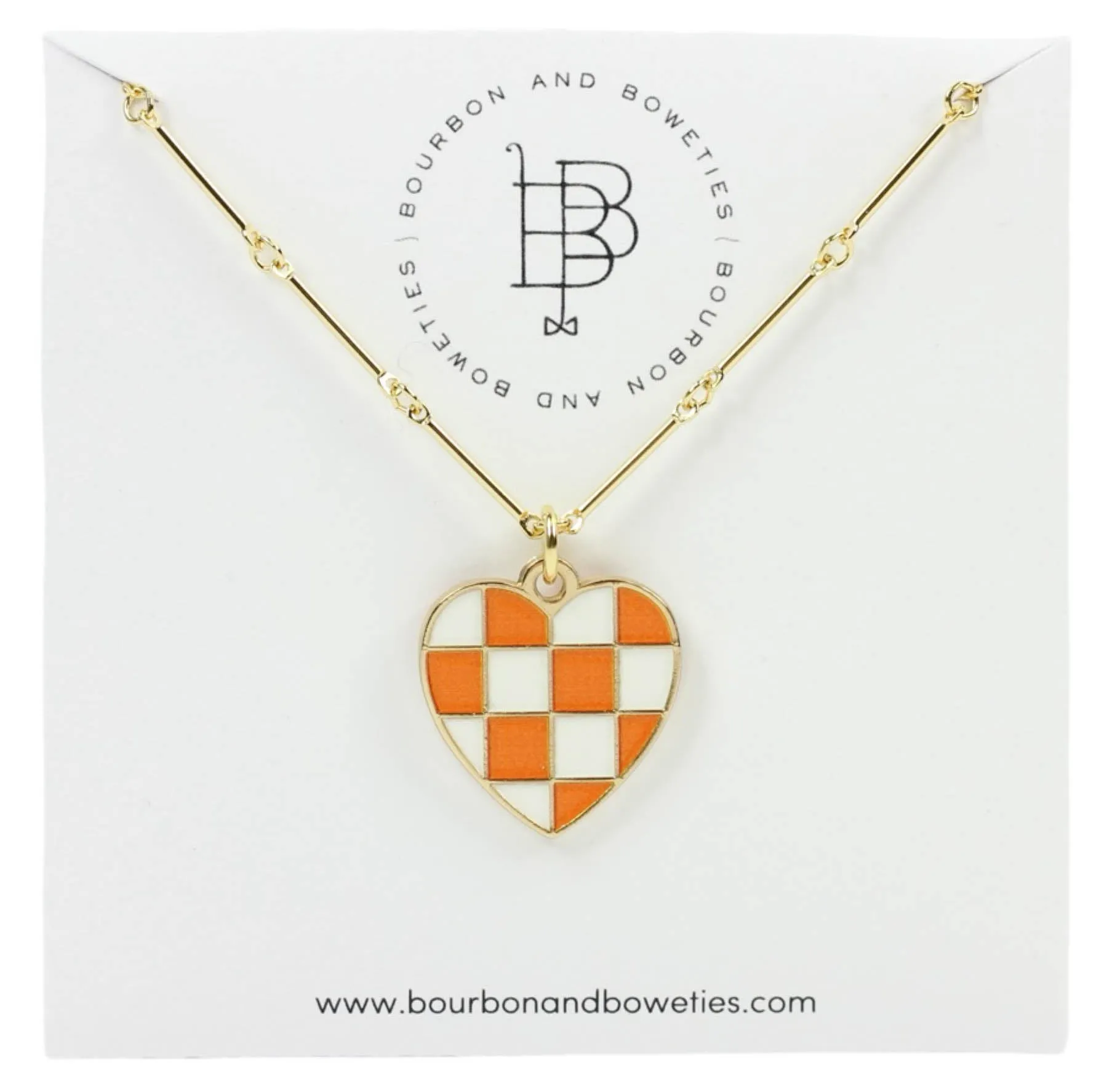The Gameday Heart Necklace - Orange + White sold by Bourbon and Bowties