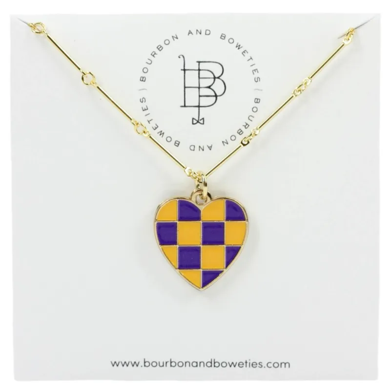 The Gameday Heart Necklace - Purple + Gold made by Bourbon and Bowties
