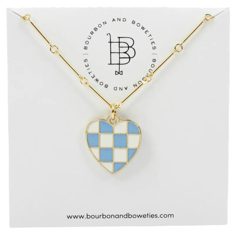 The Gameday Heart Necklace - Light Blue + White made by Bourbon and Bowties
