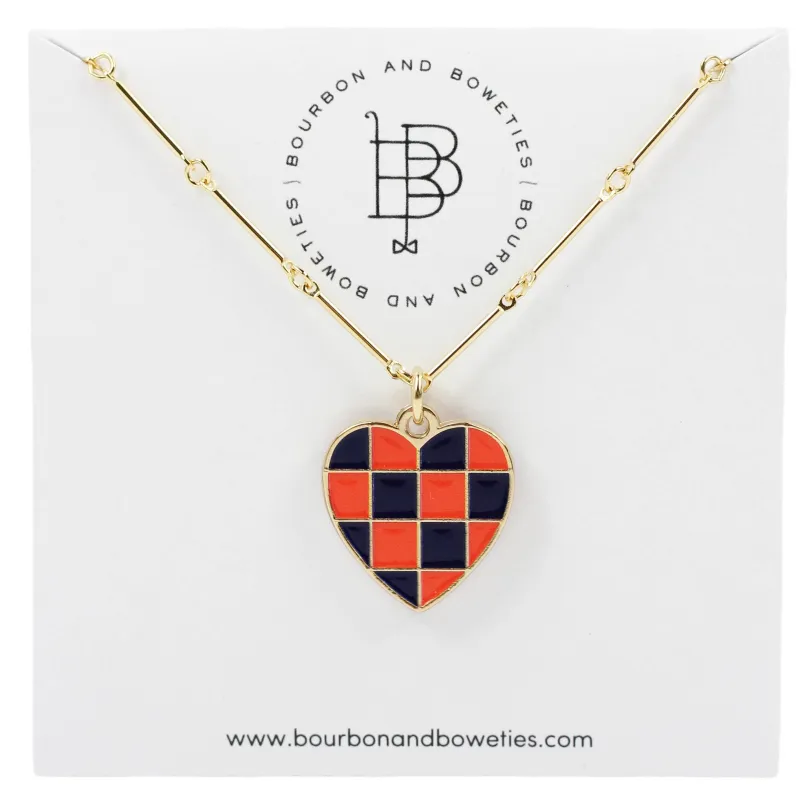 The Gameday Heart Necklace - Navy + Orange made by Bourbon and Bowties