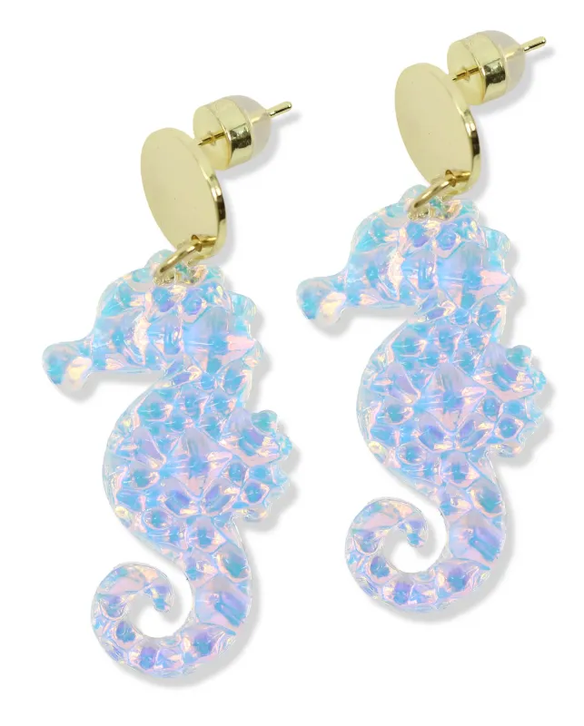 The Iridescent Seahorse Earring made by Bourbon and Bowties