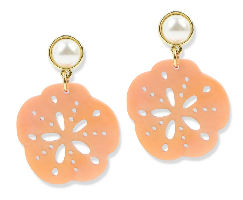Coral Sand Dollar Earring made by Bourbon and Bowties