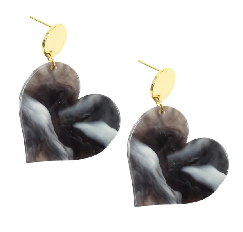 Grey Swirl Heart Earring made by Bourbon and Bowties