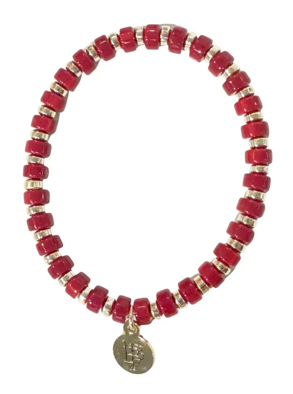Gigi Stretch Bracelet - Crimson Disc made by Bourbon and Bowties