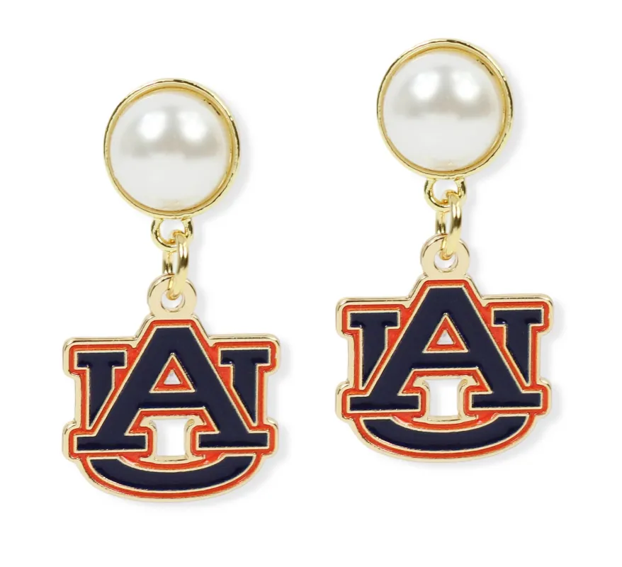 Auburn University Logo Pearl Earring made by Bourbon and Bowties