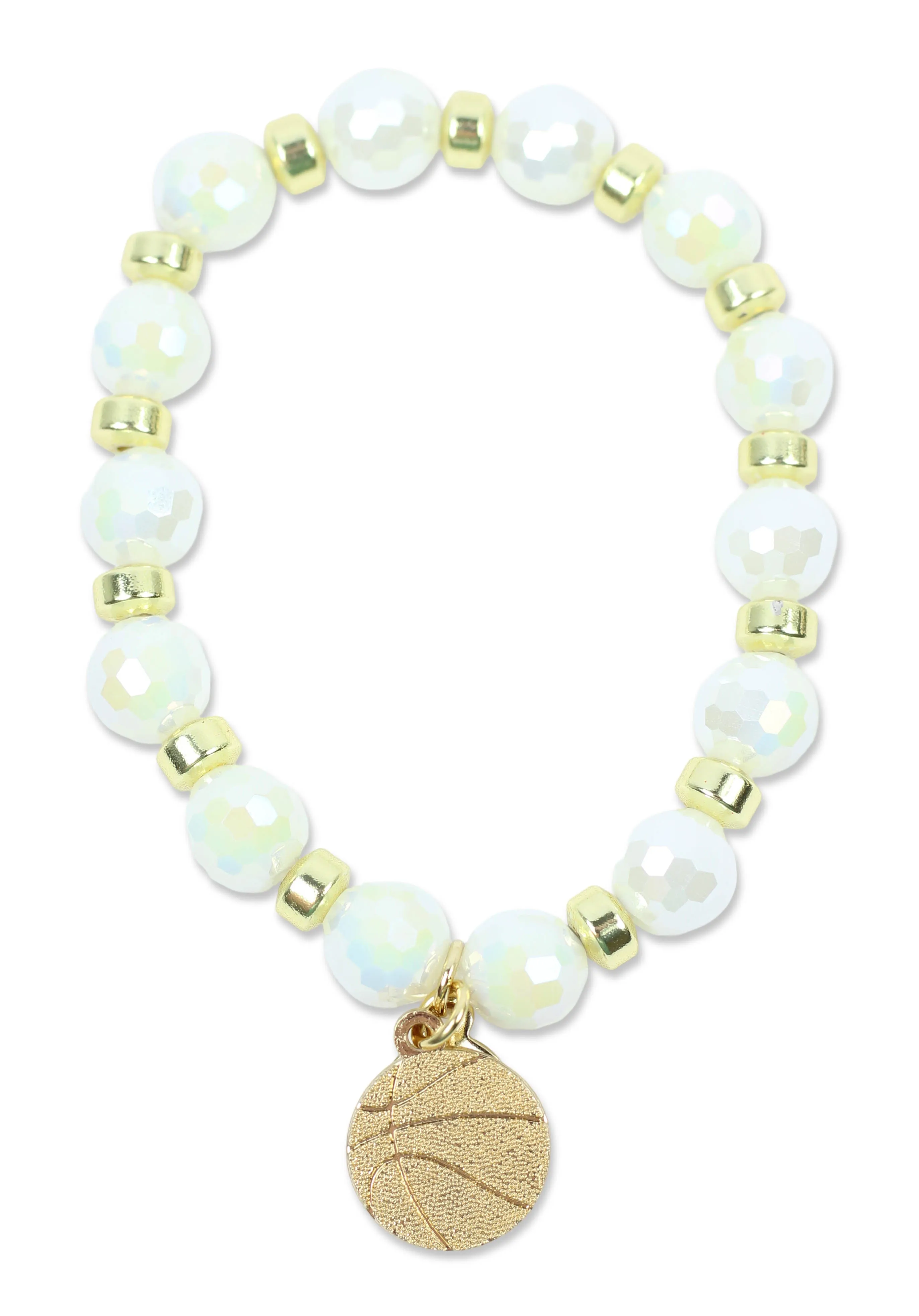 Shelby Stretch Bracelet - White Sparkle with Basketball Charm sold by Bourbon and Bowties