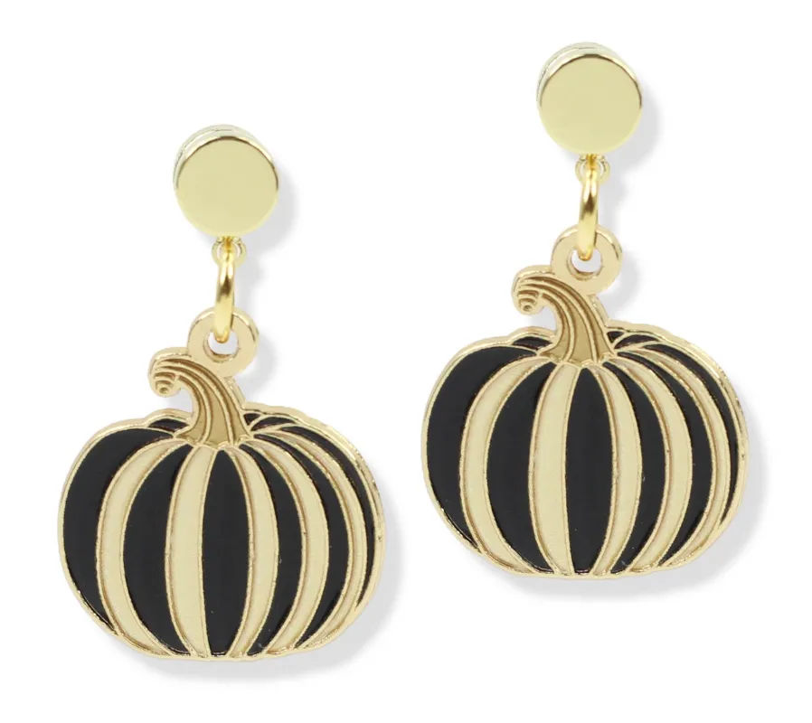 The Striped Pumpkin Earring - Black made by Bourbon and Bowties