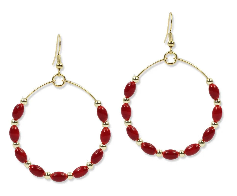 The Chloe Earring - Red Rice Bead made by Bourbon and Bowties