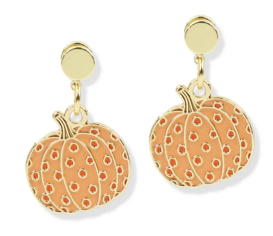 The Polka Dot Pumpkin Earring made by Bourbon and Bowties