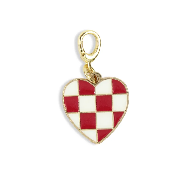Crimson & White Checkered Heart Charm made by Bourbon and Bowties