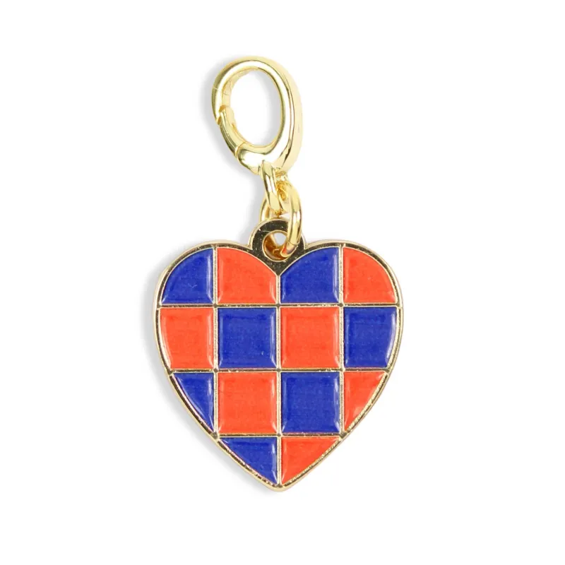 Orange & Blue Checkered Heart Charm made by Bourbon and Bowties