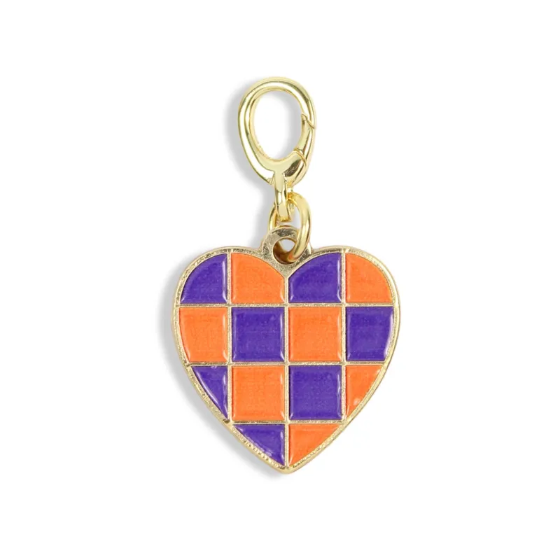 Checkered Heart Charm | Purple & Orange made by Bourbon and Bowties