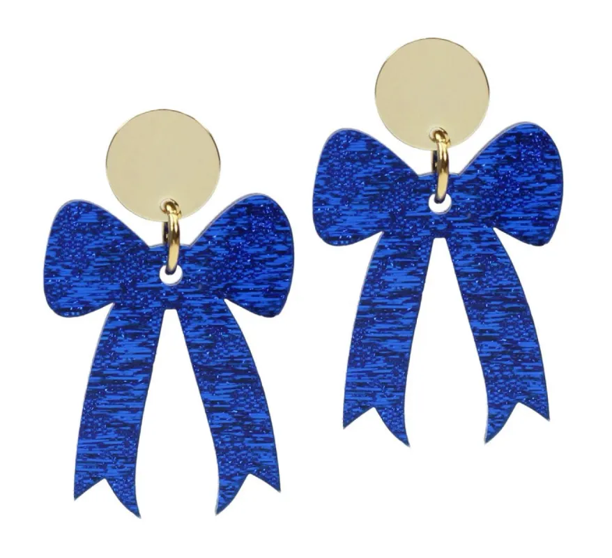 Gameday Bow Earring - Blue sold by Bourbon and Bowties