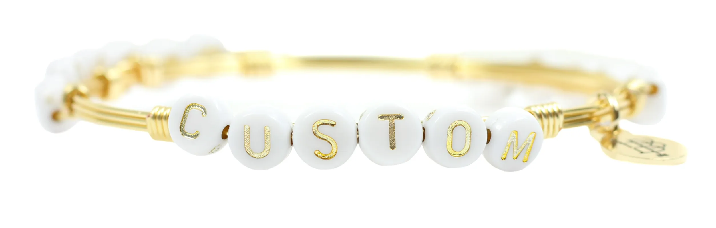Custom Word Bangle Bracelet - Gold + White sold by Bourbon and Bowties