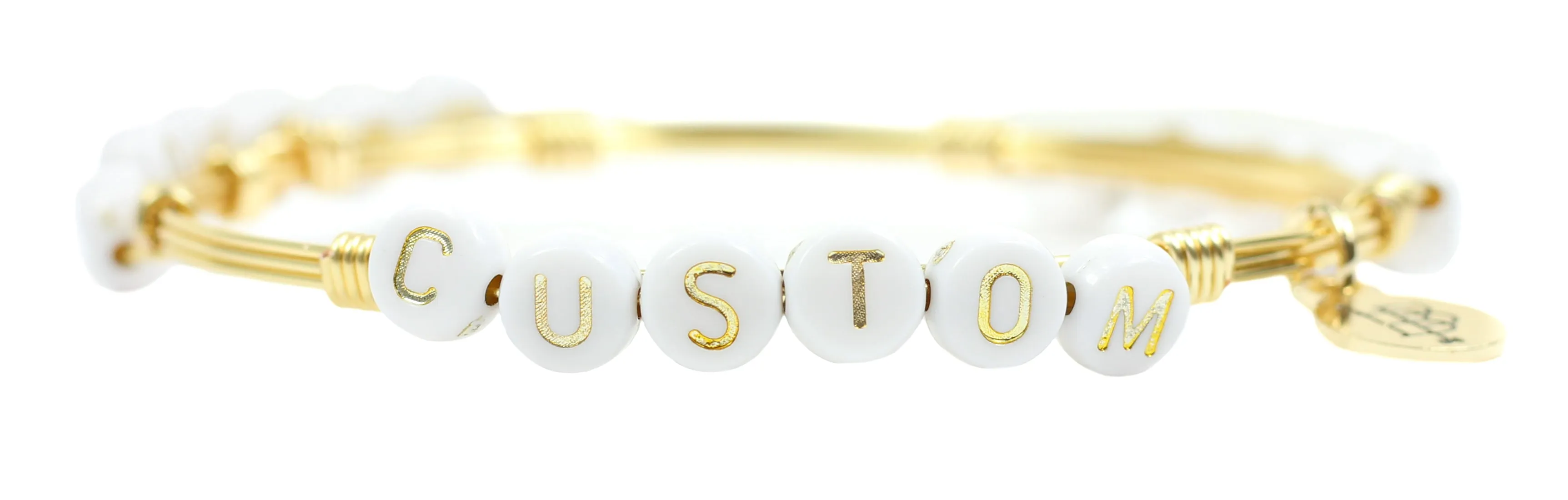 Custom Word Bangle Bracelet - Gold + White sold by Bourbon and Bowties