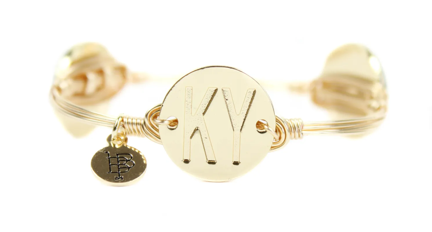The Gold Kentucky Initial Bangle Bracelet made by Bourbon and Bowties