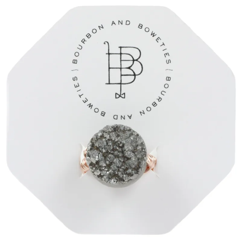 Grey Round Druzy on Rose Gold Ring sold by Bourbon and Bowties