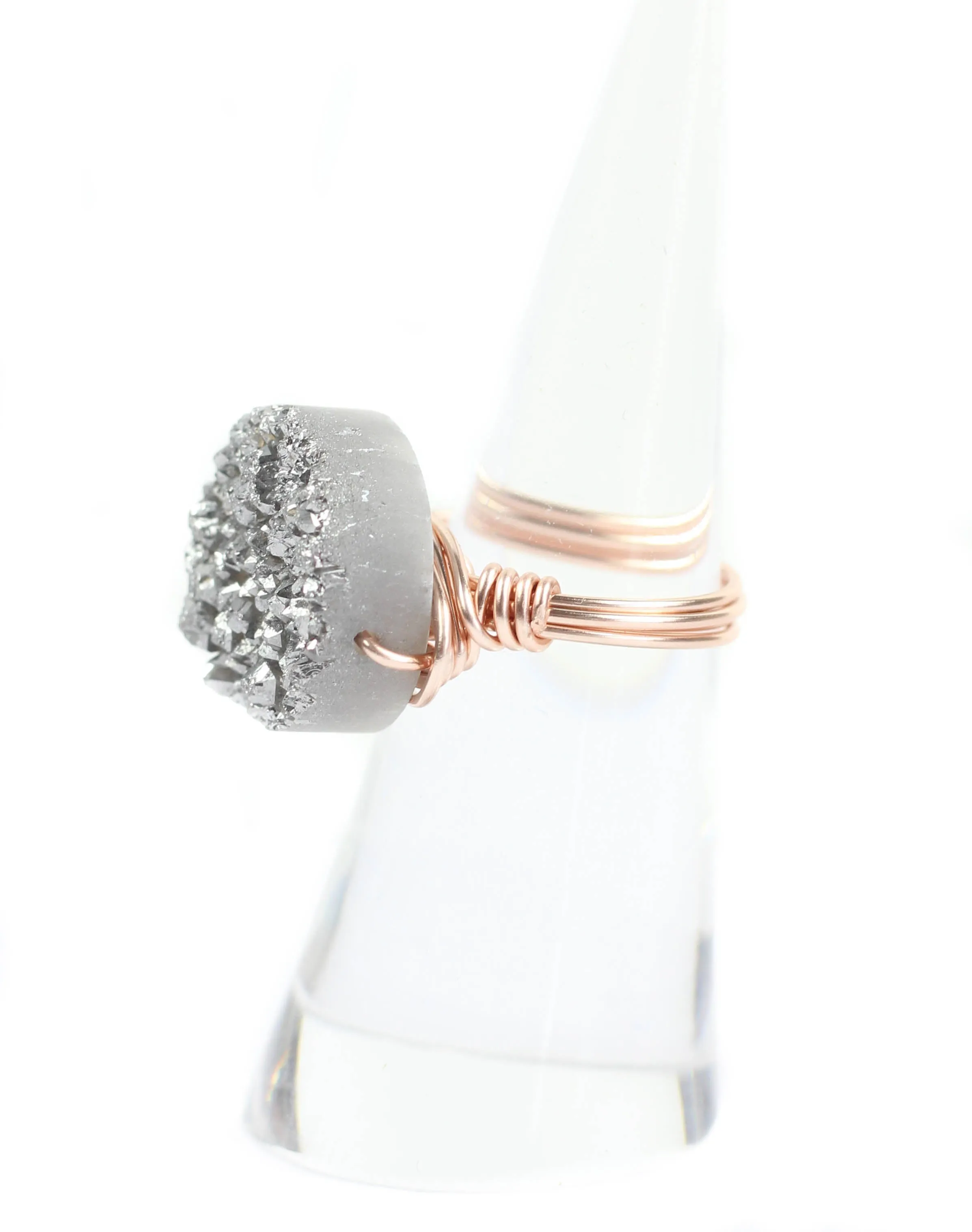Grey Round Druzy on Rose Gold Ring sold by Bourbon and Bowties product image thumbnail 3
