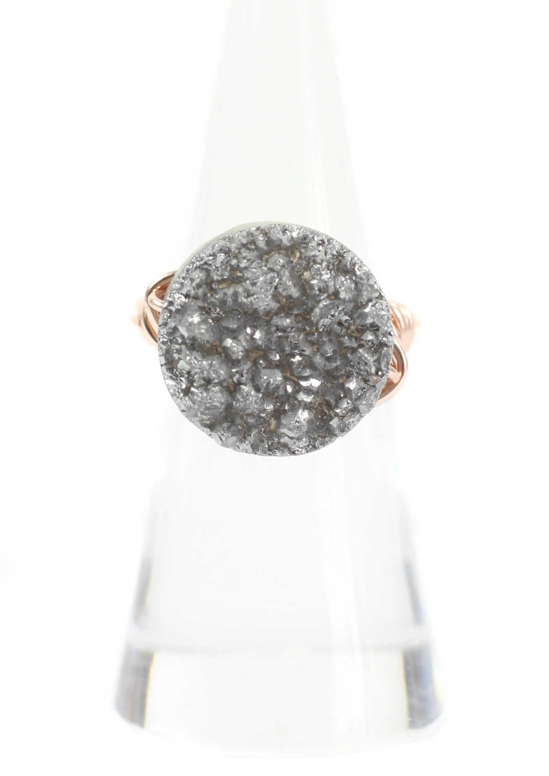 Grey Round Druzy on Rose Gold Ring sold by Bourbon and Bowties product image thumbnail 2
