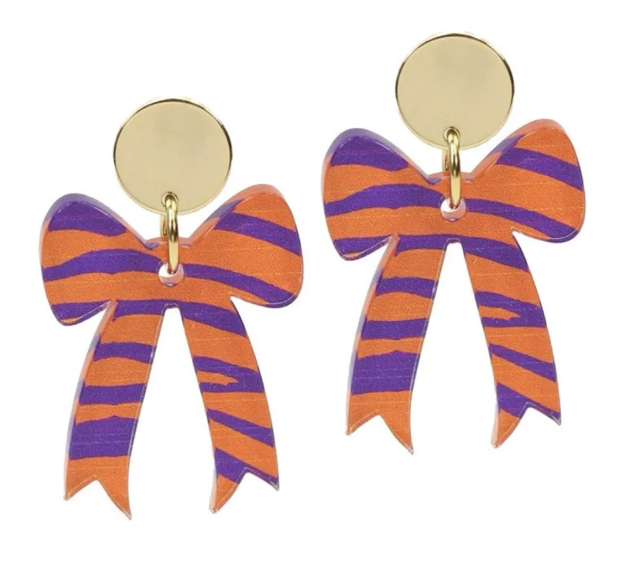 Gameday Bow Earring - Tiger sold by Bourbon and Bowties