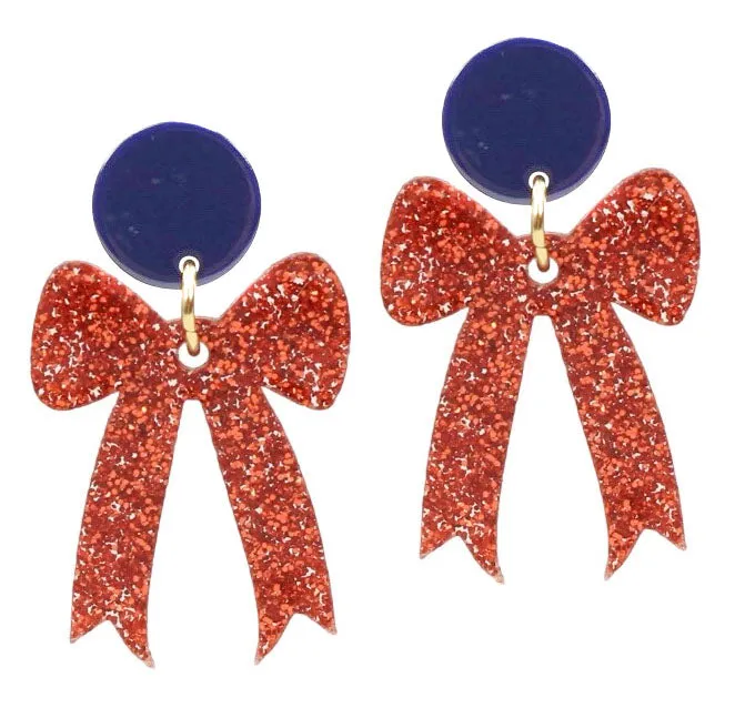 Gameday Bow Earring - Orange Glitter sold by Bourbon and Bowties