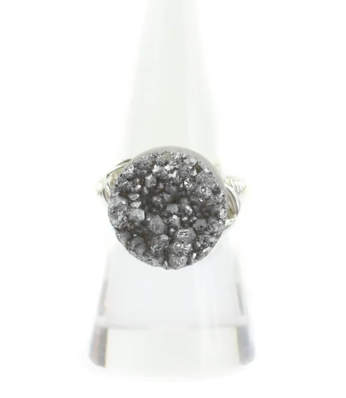 Grey Druzy on Silver Ring sold by Bourbon and Bowties