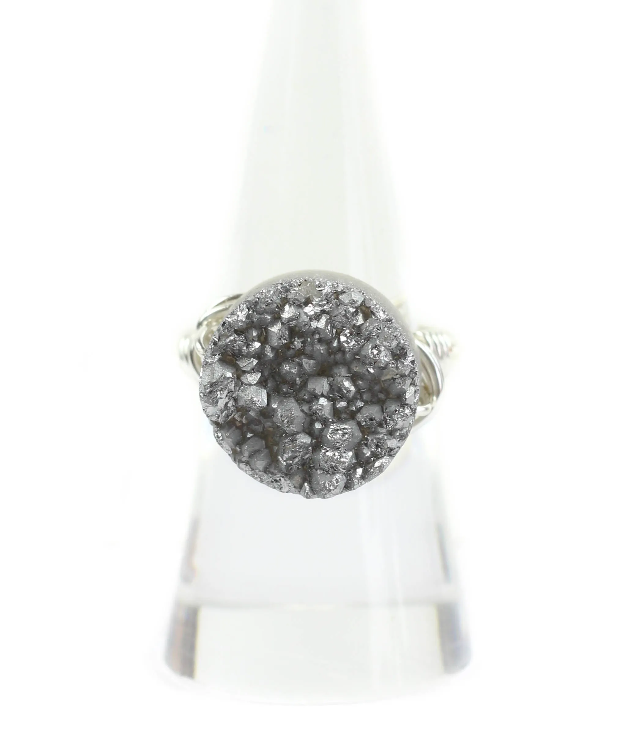Grey Druzy on Silver Ring sold by Bourbon and Bowties