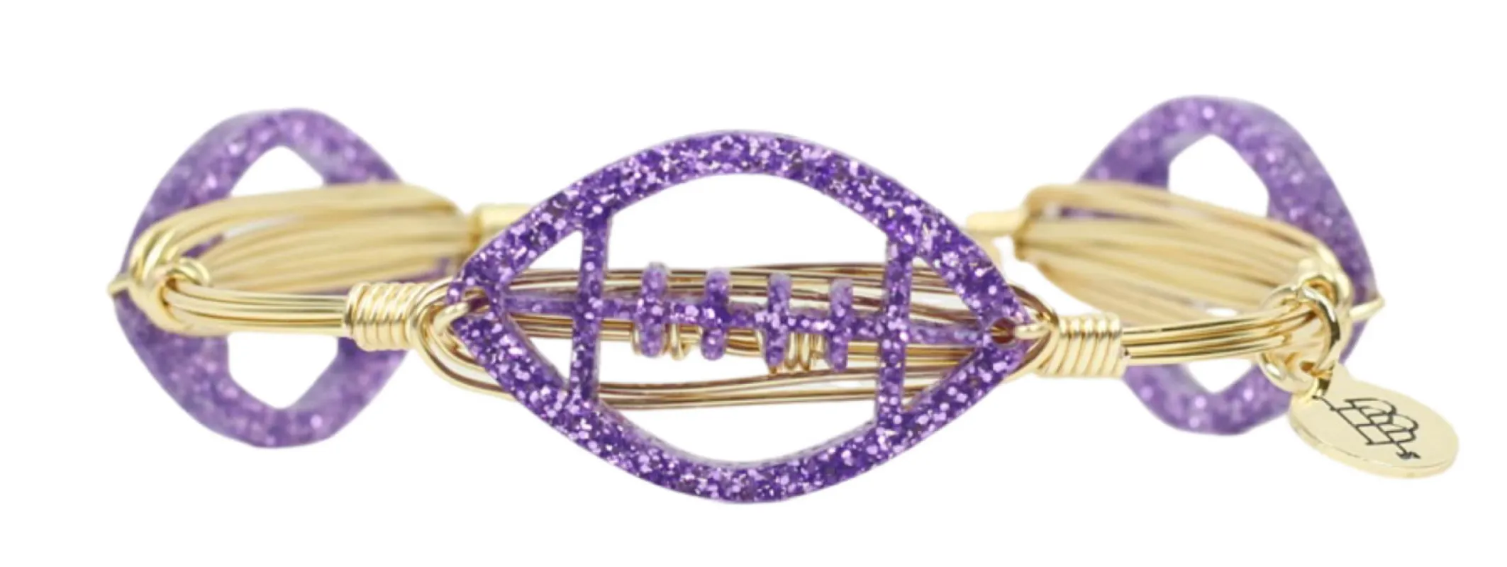 The Acrylic Football Bangle Bracelet - Purple Glitter sold by Bourbon and Bowties