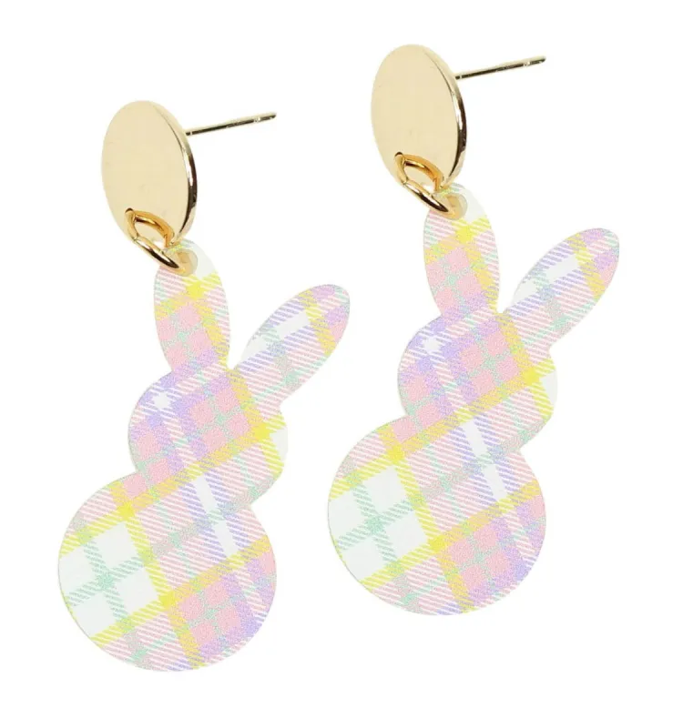 Pink Plaid Bunny Earring sold by Bourbon and Bowties
