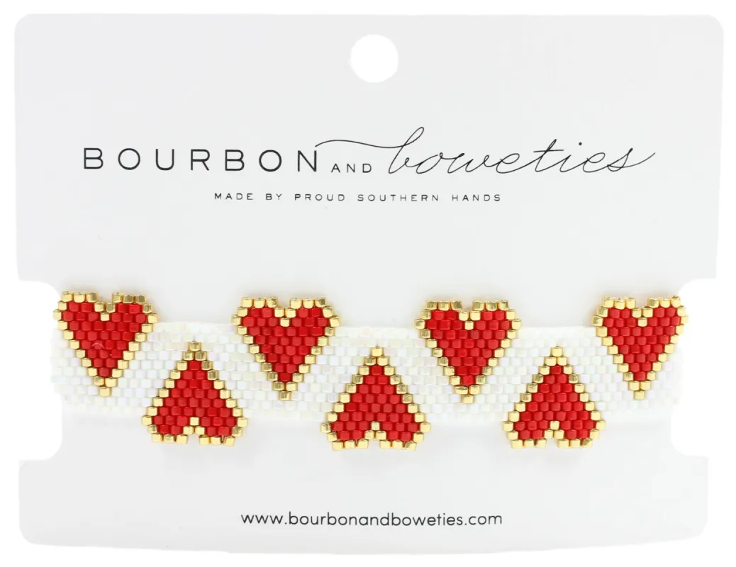 Red Heart Beaded Adjustable Bracelet sold by Bourbon and Bowties