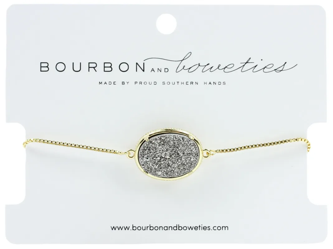 Silver Druzy Adjustable Bracelet sold by Bourbon and Bowties