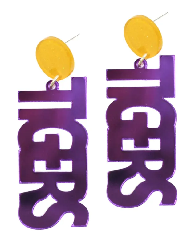 Tigers Acrylic Earring - Purple Mirror sold by Bourbon and Bowties