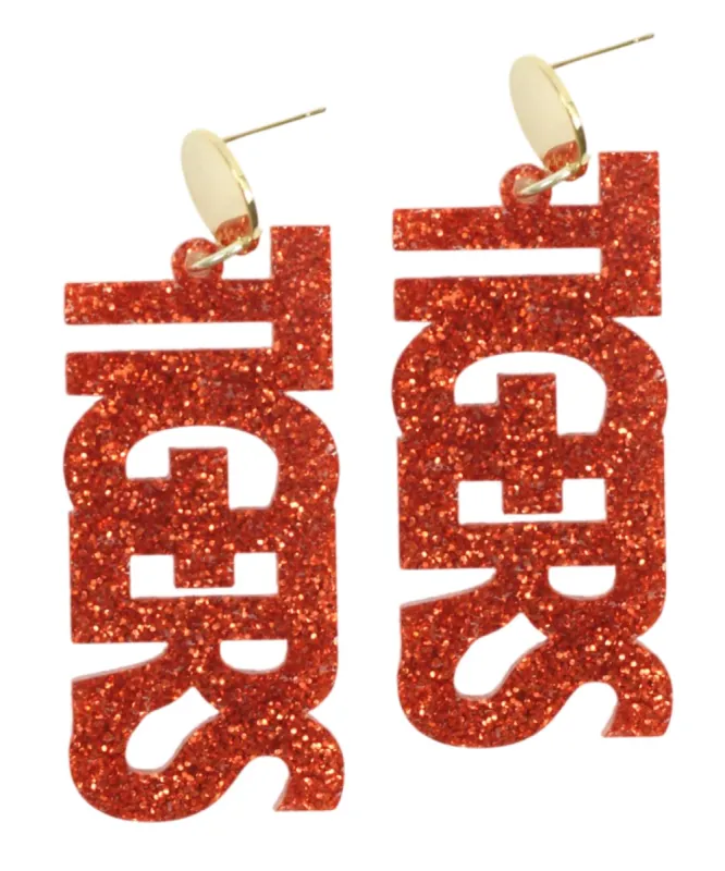 Tigers Acrylic Earring - Orange Glitter sold by Bourbon and Bowties