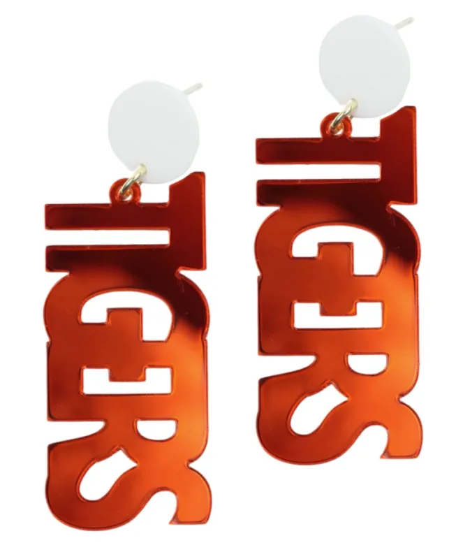 Tigers Acrylic Earring - Orange Mirror sold by Bourbon and Bowties