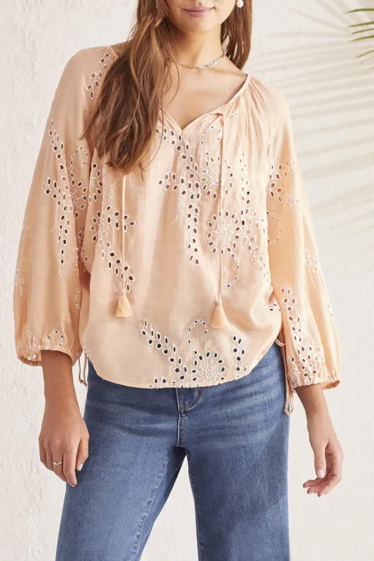 Tribal 3/4 Sleeve Blouse - Peach Sun made by Tribal