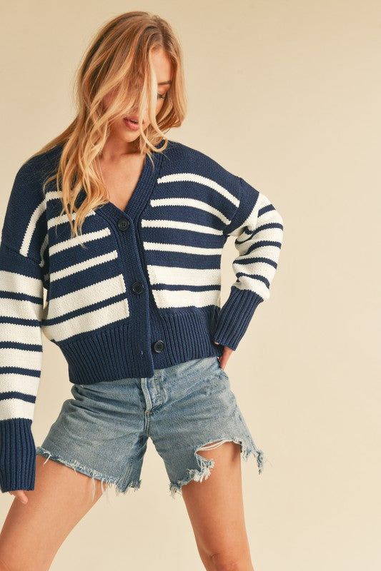 Aemi Latoya Knitted Cardi - Navy/White sold by Boutique with Grace