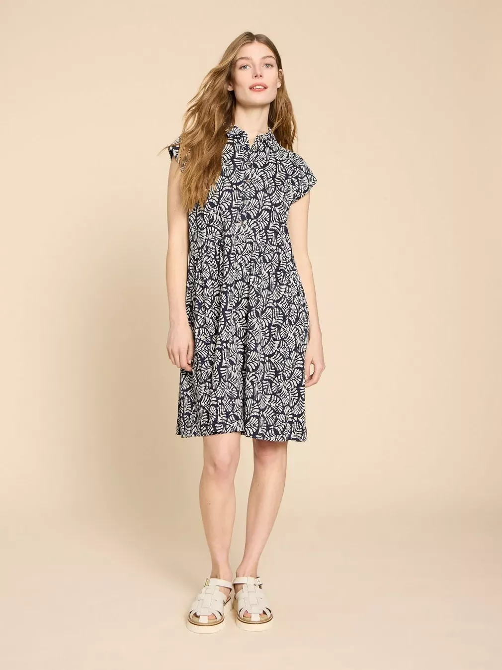 White Stuff Everly Jersey Shirt Dress - Navy Print sold by Boutique with Grace