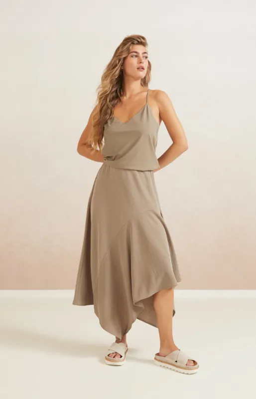Yaya Asymmetrical Midi Skirt - Army Green sold by Boutique with Grace
