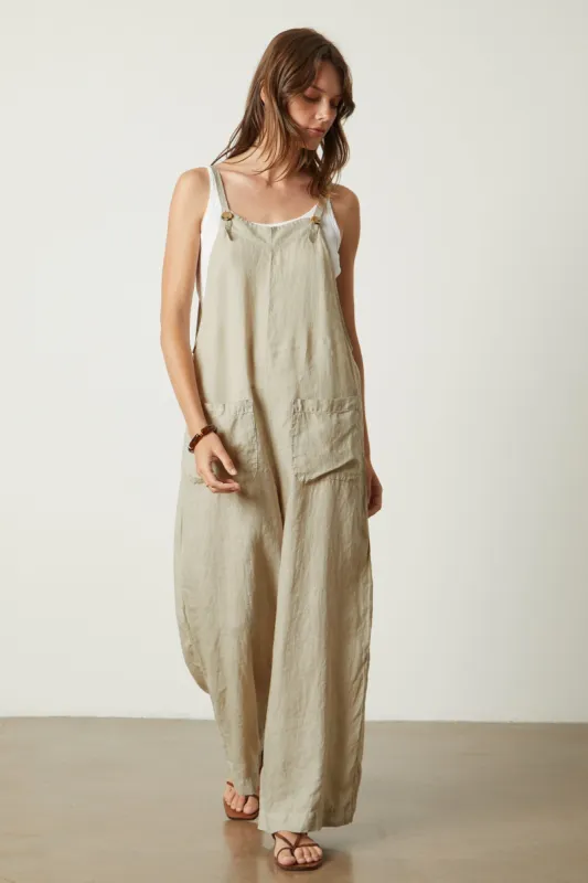 Velvet Isabel Linen Overalls - Cobble sold by Boutique with Grace