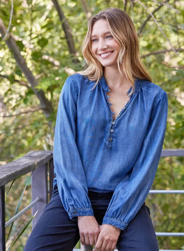 Bella Dahl Half Placket Pullover - Moonlight Wash sold by Boutique with Grace