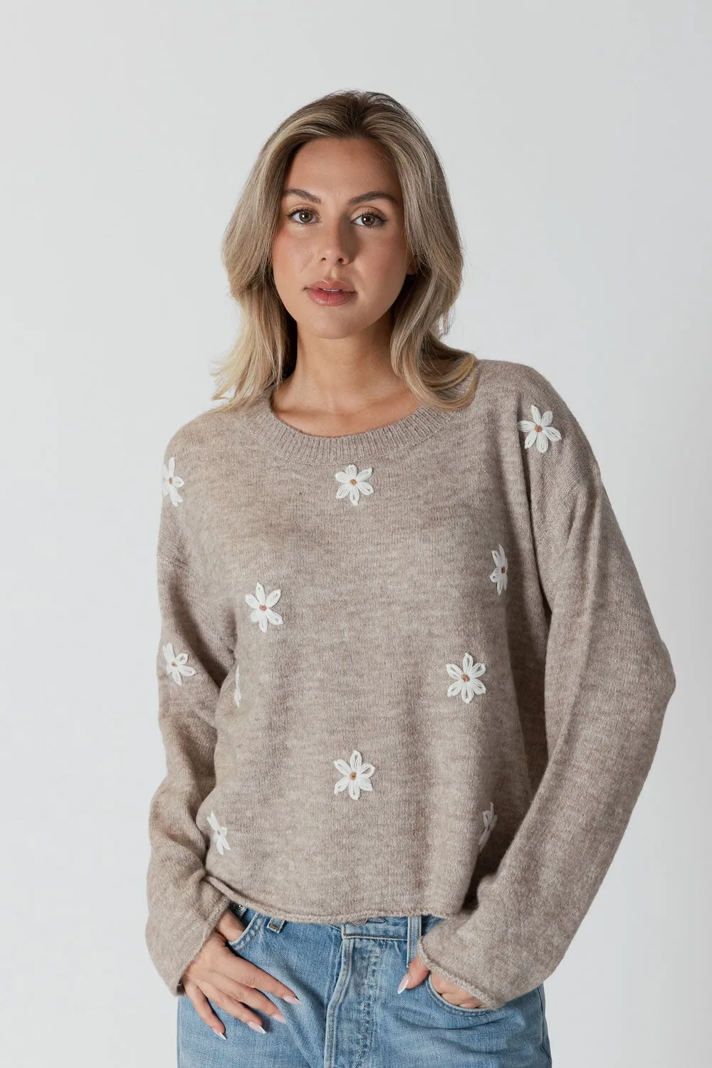 Lyla & Luxe Aiden Daisy Sweater - Oat sold by Boutique with Grace