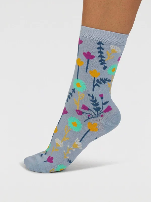 Thought Mapel Floral Socks - Chambray Blue sold by Boutique with Grace