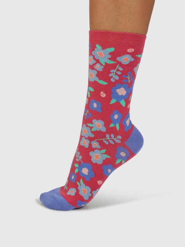Thought Mapel Floral Socks - Radish Pink sold by Boutique with Grace