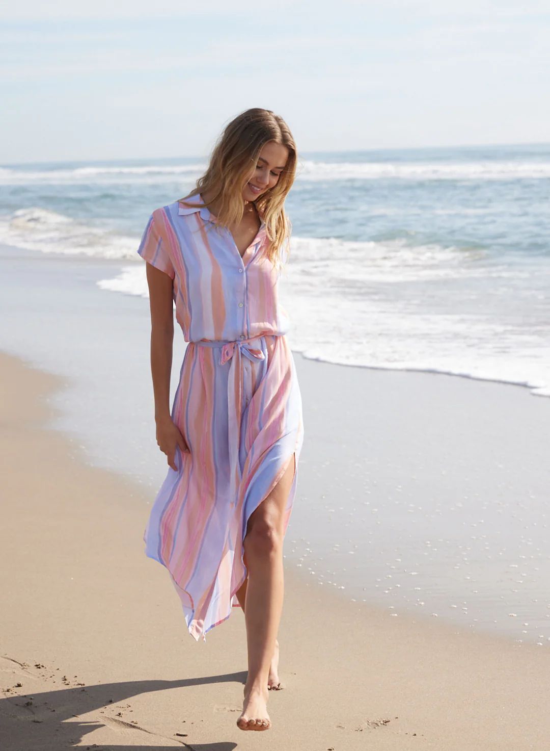 Bella Dahl Cap Sleeve Maxi Shirt Dress - Paloma Stripes sold by Boutique with Grace