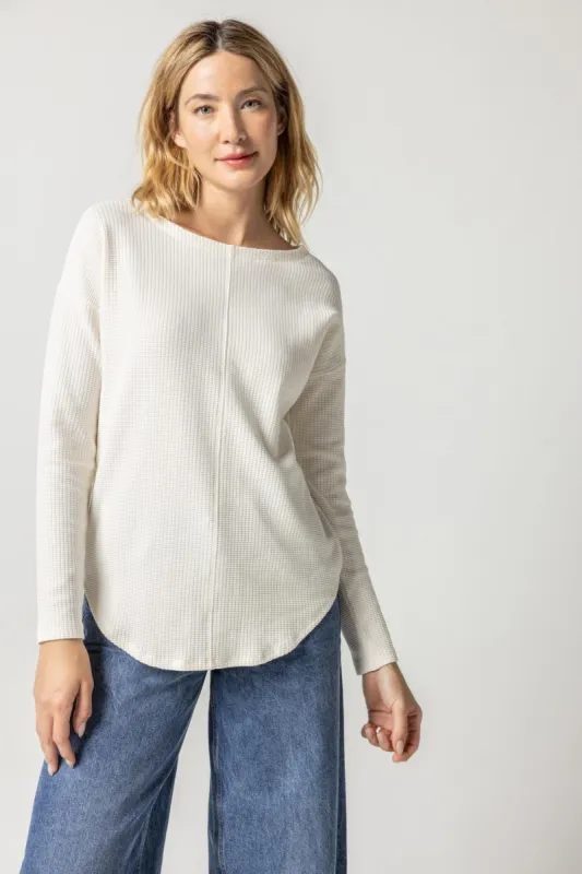 Lilla P Waffle Shirttail Hem Boatneck Top - Talc sold by Boutique with Grace