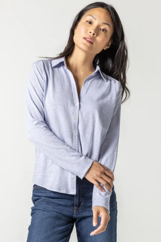 Lilla P Long Sleeve Buttondown Tee - Glacier sold by Boutique with Grace