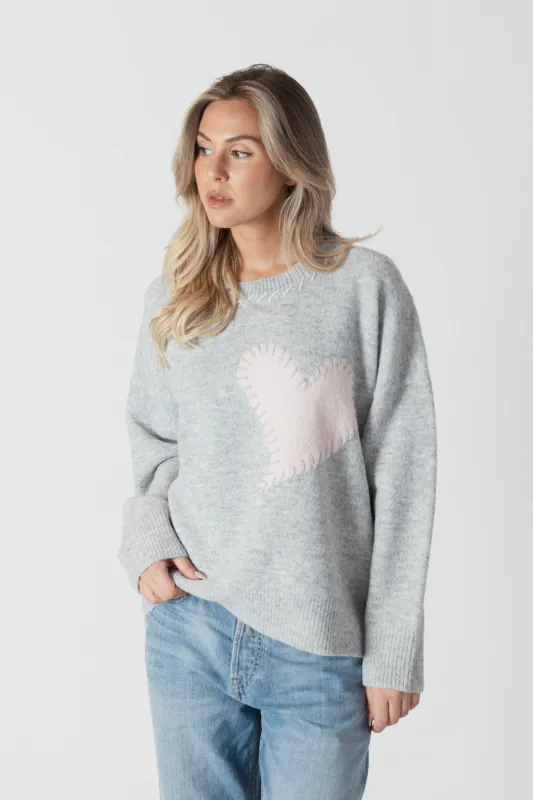 Lyla & Luxe Eco Heart Sweater - Light Grey sold by Boutique with Grace